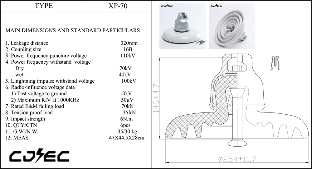 70kn U70bl Disc Suspension Porcelain Insulator for Germany, Austria, Switzerland, Liechtenstein