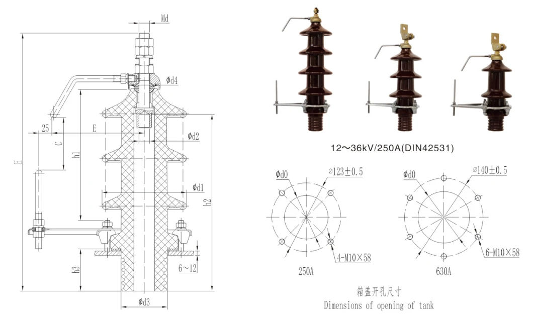 DIN Standard 630A High Voltage Industrial Controls Customizable Porcelain Transformer Bushing